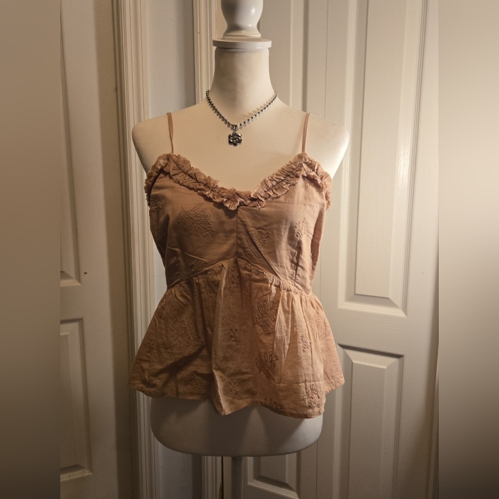 Japna Women's Tan Camisole with Ruffle Trim